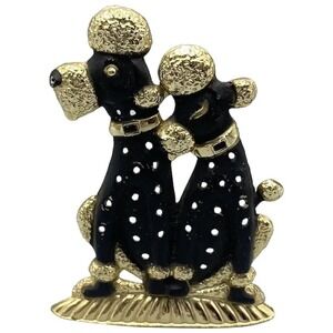 Vintage Torino Black and Gold Tone Poodle Earring Holder Dogs